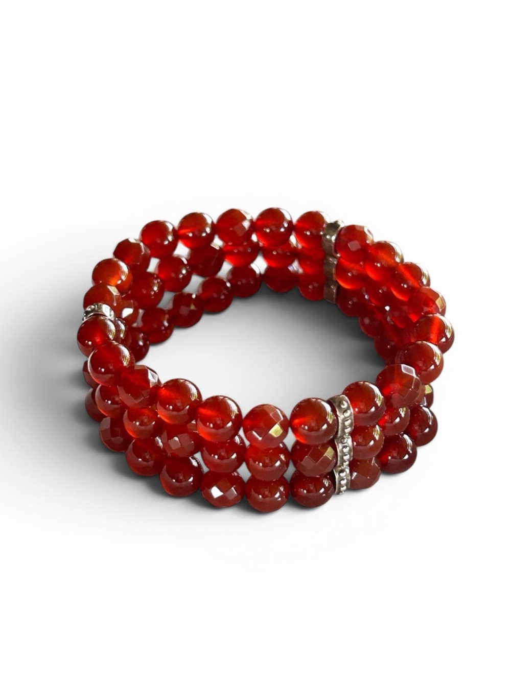 Signed Whitney Kelly Carnelian Stretch Bracelet w/ 925 Sterling Silver Accents